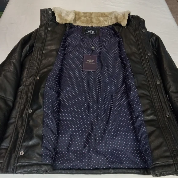 Emporio & co Men's Black Faux Leather Jacket with Cream Collar Size XL NWT - Picture 7 of 15